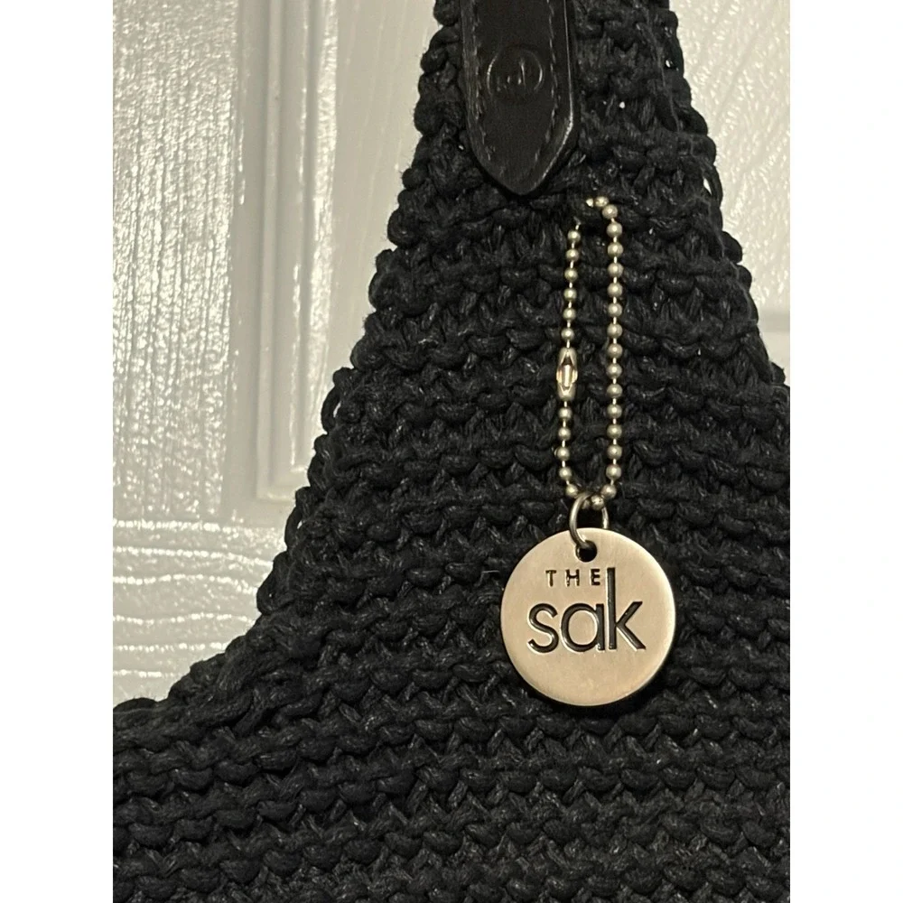 The SAK Bag Black Shoulder Bag Crochet Knit Purse Woven Hobo Handbag